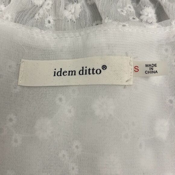 Idem Ditto White Eyelet Floral Crop Top Small Peplum Ruffle Sleeve Plunge Neck - Picture 7 of 11